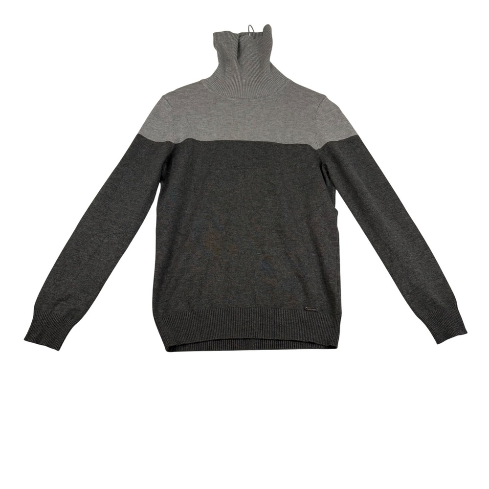 Calvin Klein Mens Colorblock Turtleneck Sweater Gray Charcoal M6VS6092 Small